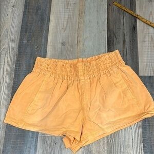 aerie High Waist Orange Shorts with Elastic Waistband and Flowing Fit